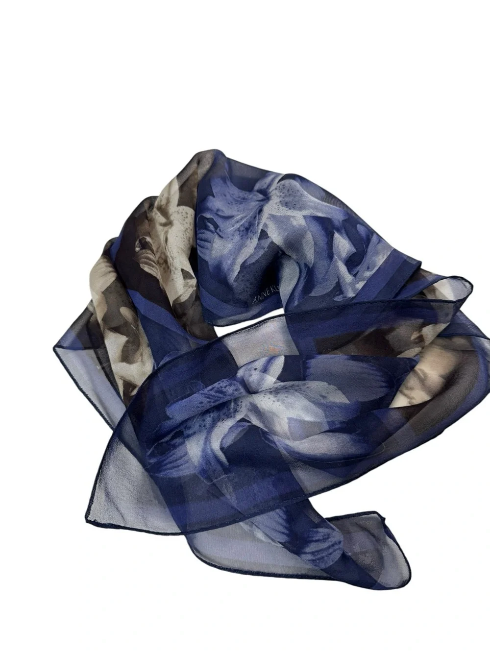 Anne Klein Blue Printed Floral 100% Silk Chiffon Square Scarf Size 21'' x 21''
